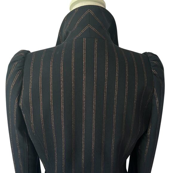Smythe Navy Copper Pinstripe Puff Shoulder Blazer Tailored Jacket Power Size 6 - Picture 7 of 9